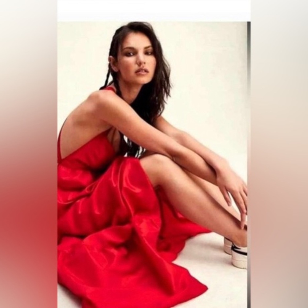 Free People red Isabel tiered Maxi halter open back Dress size XS brand new